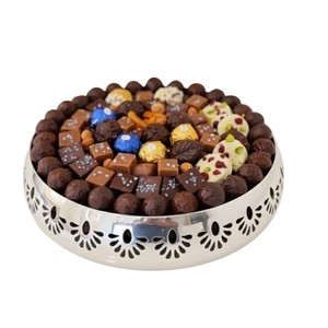 Classic Design Round Metal Chocolate Bowl With Ornate Gold Tray Platter Sweets Serving Bowl For Wedding <b>Eid</b> Ramadan And Events - Product Image 4