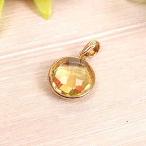 จี้เงินแท้ 925 ประดับพลอยซิทรินทรงกลมเจียระไนแบบบริโอเล็ต ขนาด 15 มม. สำหรับคนเกิดเดือนพฤศจิกายน - Product Image 1