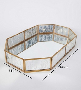 Vente en gros fabricant plateau miroir en métal et verre plateaux miroir fait main design plateaux forme rectangulaire plateaux en verre laiton - Product Image 4