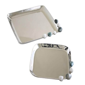 Set of 2 Traditional Look Serving Tray for Ceremonies Celebration Decorative Usage Food Serving Tray - Product Image 2