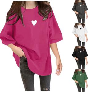 Camiseta de estilo callejero para mujer de Color rosa, camisetas de manga corta con cuello redondo y estampado de corazón informal de verano para mujer - Product Image 6