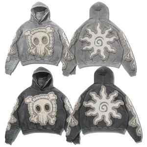 เสื้อสวมหัวผ้าคอตตอนหนาแบบหนาสำหรับผู้ชาย500 GSM เสื้อมีฮู้ดผ้าฟลีซขนาดใหญ่เปิดไหล่สำหรับฤดูหนาว - Product Image 4