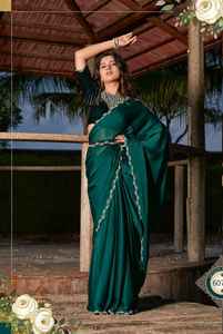 Designer exclusif look élégant tendance Satin soie mousseline de soie Saree Blouse avec Jerquen et Moti travail à la main approvisionnement en gros - Product Image 6