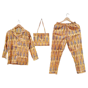 Traje de noche con bolsa de algodón estampado suave camisa estética de mujer pijama suave verano/invierno traje de baño 100% conjunto de pijama de algodón - Product Image 1