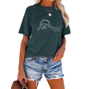 เสื้อยืดคอกลมผ้าฝ้าย100% สำหรับผู้หญิงเสื้อยืดพิมพ์ลายสีพื้นพร้อมกระดุมปักตกแต่ง - Product Image 5