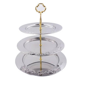 Soporte Plegable de Dos Niveles para Tartas, Acero Inoxidable con Acabado Niquelado, Estilo Moderno, Decoración para Mesa de Fiesta de Cumpleaños - Product Image 2
