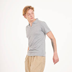 วาฟเฟิลคอวีสีเทาของผู้ชายสำหรับเสื้อยืดโปโลผ้าฝ้าย60% โพลีเอสเตอร์40% กันเปื้อนปักกันยับเฟรนช์เทอร์ฟิตปกติ - Product Image 5
