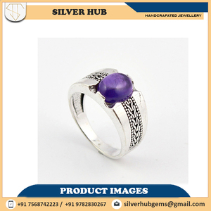 Anillo fino de plata sólida de Ley 925, cabujón ovalado de amatista Natural clásico para compromiso de fiesta, piedra de nacimiento personalizada para ella - Product Image 2