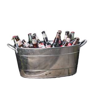 Seau à glace en acier inoxydable finition argentée brillante avec poignée, forme ronde, articles de bar, refroidisseur de bière de table, fête - Product Image 1