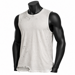 Custom <b>Distressed</b> Sleeveless T Shirt Men Vintage Washed Cotton Muscle Tank <b>Top</b> Oversized Streetwear Raw Hem Gym Casual Vest - Product Image 3