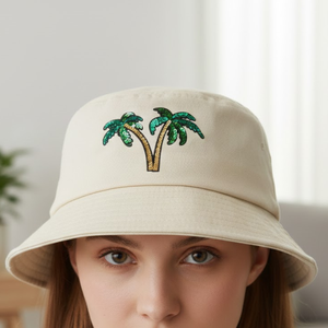 หมวกบักเก็ตปรับขนาดได้สั่งทำพิเศษสำหรับผู้หญิงผู้ใหญ่-ผ้าฝ้ายลินิน/ผ้าแคนวาส ปักมือลายสีสันสดใส สไตล์ลำลองสำหรับกิจกรรมกลางแจ้ง - Product Image 1