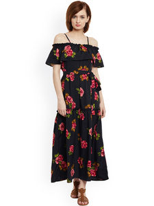 OEM Service Customized Women Tunic Short Sleeve Off Shoulder Pink Flower <b>Chiffon</b> Mini Casual <b>Dress</b> - Product Image 4