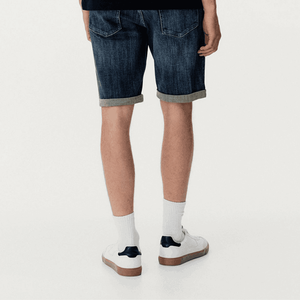 Shorts en jean pour homme, délavés à l'acide, avec strass personnalisés, double genouillère vintage, déchirés, cargo ample et baggy - Product Image 5