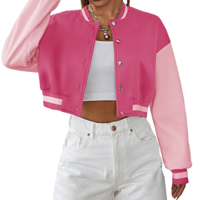 Blouson d'hiver unisexe en toile rose Chicago avec motif de lettres, col montant, style vintage, logo sur le devant - Product Image 3