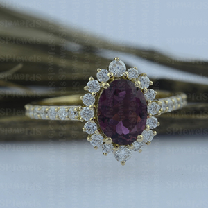 Cổ điển Diana lấy cảm hứng từ chính hãng hình bầu dục <span class=keywords><strong>Ruby</strong></span> Nhẫn hào quang kim cương tự nhiên 14k Rắn vàng Nhẫn <span class=keywords><strong>July</strong></span> Birthstone womenproducible in10k/18k - Product Image 6