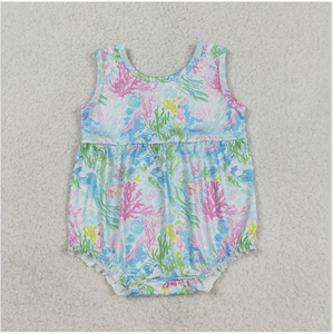 SR3991 Mono de Verano para Bebé Niña, Diseño de Flores Oceánicas en Azul Cielo - Product Image 3