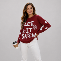 Pull de Noël moche pour femme, col rond, motif flocon de neige en jacquard tricoté, 100 % polyester, tenue de fêtes, prise en charge de la personnalisation OEM en gros