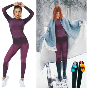 Femmes 100% Polyester hiver respirant léger gaufré tricot thermique haut bas Long John sous-vêtements ensemble à manches longues T - Product Image 3