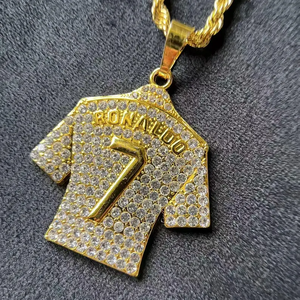 Silver Ronaldo Number Seven Jersey Pendant Necklace <b>Iced</b> <b>With</b> Moissanite Diamond Look Football <b>Fan</b> Statement Chain - Product Image 4