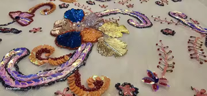 Luxe 100% Polyester Perlé Tissu Zircon À La Main Brodé Tissé Maille Léger pour La Fabrication De Vêtements De Mariage Indien - Product Image 2