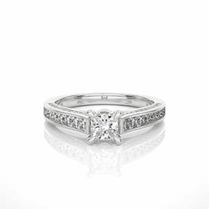 Bague de fiançailles pour femme, solitaire taille princesse avec diamant d'accentuation - Product Image 5