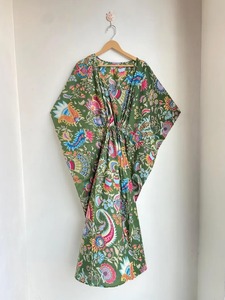 Robe caftan indienne en coton imprimé Handblock femmes longue couverture de plage Paisley imprimé vêtements de nuit robe Maxi élégante chemise de nuit - Product Image 6