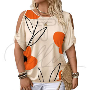 Blusas Elegantes al por Mayor, Manga Corta, Cuello Redondo, Estampado Personalizado, Ecológicas, Transpirables, de Secado Rápido, para Mujer, Tallas Grandes - Product Image 1