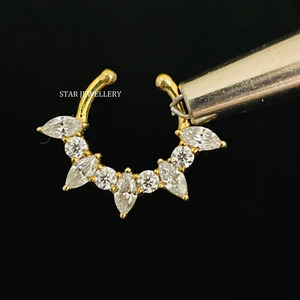 14K Solid Yellow Gold Natural Diamond Luxury Women's Daith Piercing Gift Fine Jewelry - Product Image 1