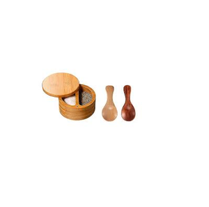 Condiment rond en bois pour bol de sel à sucre avec couvercle et cuillère en bois et utilisation à la main dans les restaurants à usage quotidien - Product Image 1