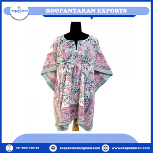 Latest Design Indian Manufacturer <b>Kaftan</b> Free Size Pure Cotton Hand Block Printed Fashionable Beach <b>Kaftans</b> for Bulk Supply - Product Image 4