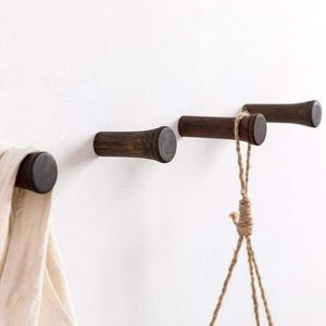 Door Hanging Hook,Utility Hook for Coat Hat Scarfs, Wood Board Steel Hooks 6 Hooks, Black Hook Solid Hardwoods Hanger Decors. - Product Image 4