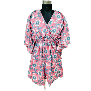 Jaipuri Cotton Printed Short <b>Kaftan</b>-Lightweight & Breathable Stretchable <b>Beach</b> Wear Free-size with Drawstring - Product Image 1