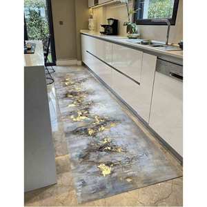 Tapis abstrait avec accents dorés : Tapis moderne antidérapant, Tapis imprimé, Tapis en chenille - Product Image 5