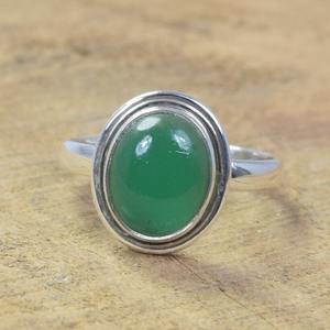 Anillo hecho a mano de Plata de Ley 925 sólida de piedra preciosa cabujón de ónix verde natural joyería de plata esterlina 925 anillo estampado joyería - Product Image 5
