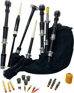 Gaitas profesionales escocesas de Great Highland con monturas plateadas completas, estuche rígido, tutor, gaitas de palisandro negras hechas a medida - Product Image 4