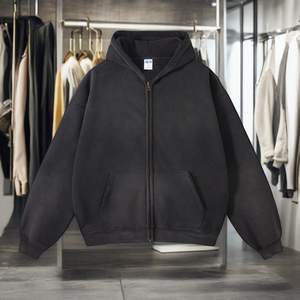 Sudaderas con capucha de hombre desgastadas teñidas con cera lavada con ácido con logotipo personalizado - Product Image 2