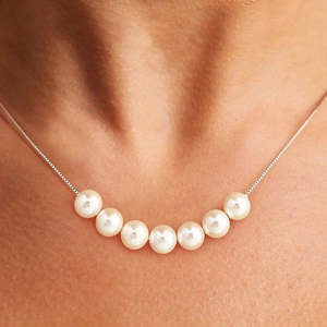 Collier en argent martelé avec perles et chaîne maille forçat – Accessoire de luxe - Product Image 2