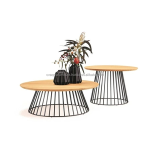 Mesa de centro redonda de teca sólida, juegos de mesa auxiliar, patas de hierro, estilo de diseño Industrial, característica extensible para muebles de sala de estar - Product Image 1