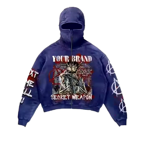 Vente chaude 400 GSM 100% coton polaire Vintage lavé à l'acide motif personnalisé sweat à capuche surdimensionné pour hommes col à capuche de qualité supérieure - Product Image 1