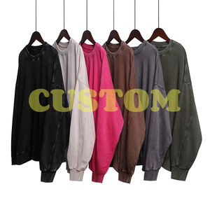 เสื้อฮู้ดดี้ผ้าฝ้ายหนาน้ำหนัก 350GSM ทรงโอเวอร์ไซส์ ล้างสีแบบแอซิดวอช ไม่มีลาย สำหรับผู้ชาย คอกลม ขายส่ง - Product Image 2