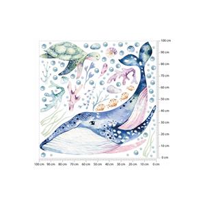 สติ๊กเกอร์ติดผนัง XXL รูปปลาวาฬและเต่าทะเล100x100cm