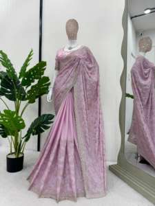 ผ้าส่าหรีผ้าไหมมีด้ายและลำดับการทำงานสำหรับงานปาร์ตี้รวมถึงเสื้อ - Product Image 5