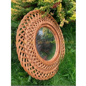 Miroir mural rond en osier naturel fait à la main en rotin décoratif miroir suspendu artisanat décoration de la maison - Product Image 1