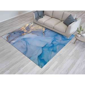 Blue and Gold Marble <b>Chenille</b> <b>Rug</b>: Modern Home Decor - Product Image 1