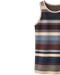 Débardeur rayé gris, bleu et beige pour homme – Col rond, sans manches, décontracté, été, doux, respirant, pour la gym et le streetwear - Product Image 3