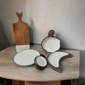 Esmalte blanco, Marrón Natural, artesanías artesanales, frutero para comida, aperitivos, exhibición, mango, madera, mesa, vajilla, Material de resina - Product Image 6