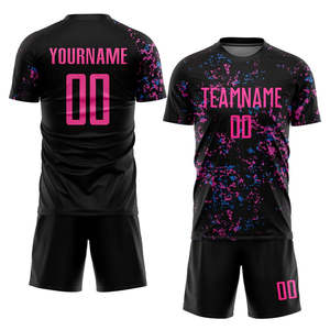 Maillot d'uniforme de football d'été personnalisé noir avec impression de sublimation rose-bleu clair fabriqué par RAM Industry - Product Image 6