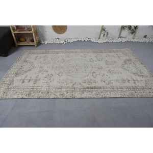 พรมตุรกีโบราณคลาสสิกขนาด5.1x8.3ฟุตทำด้วยมือสีเบจผ้าใยไหมขนสัตว์ดีไซน์แบบเย็บปะติดปะต่อกันทำจากวัสดุขนแกะไม้ไผ่ขนนุ่มสำหรับวัยรุ่น - Product Image 3