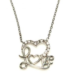 Collar de Plata de Ley 925 con Corazón y Piedra Blanca Grabada con la Palabra Amor para Compromiso - Product Image 4