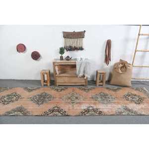 Vintage Turkish <b>Runner</b> <b>Rug</b> 3.2x11.6 ft (99x355 cm), Brown Striped <b>Rug</b> - Product Image 3